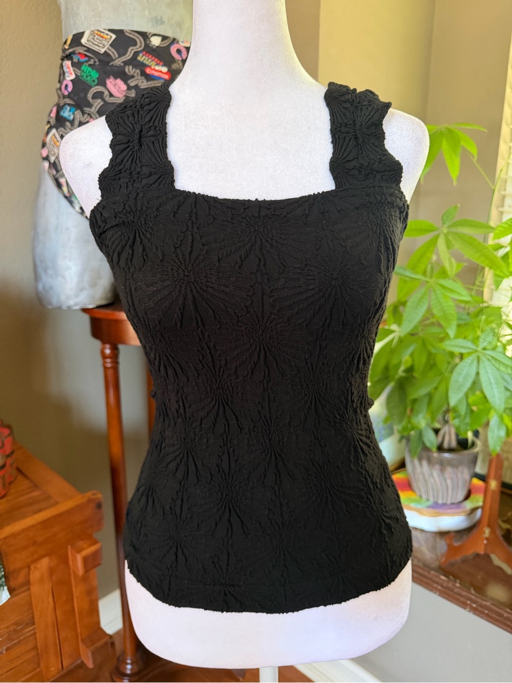 Altar’d State Intimates Black Textured Square Neck Tank Top S/M Stretch